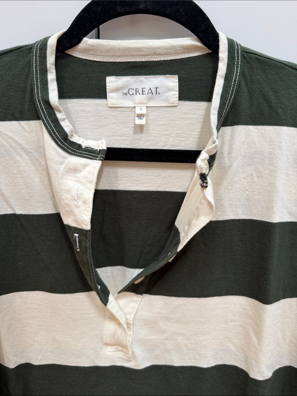THE GREAT. The Shrunken Henley. -- Dark Cypress Stripe - Size 1/S - Picture 6 of 10